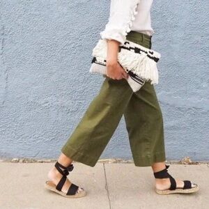 Madewell Langford Olive Green Wide Leg Cropped Pants 28